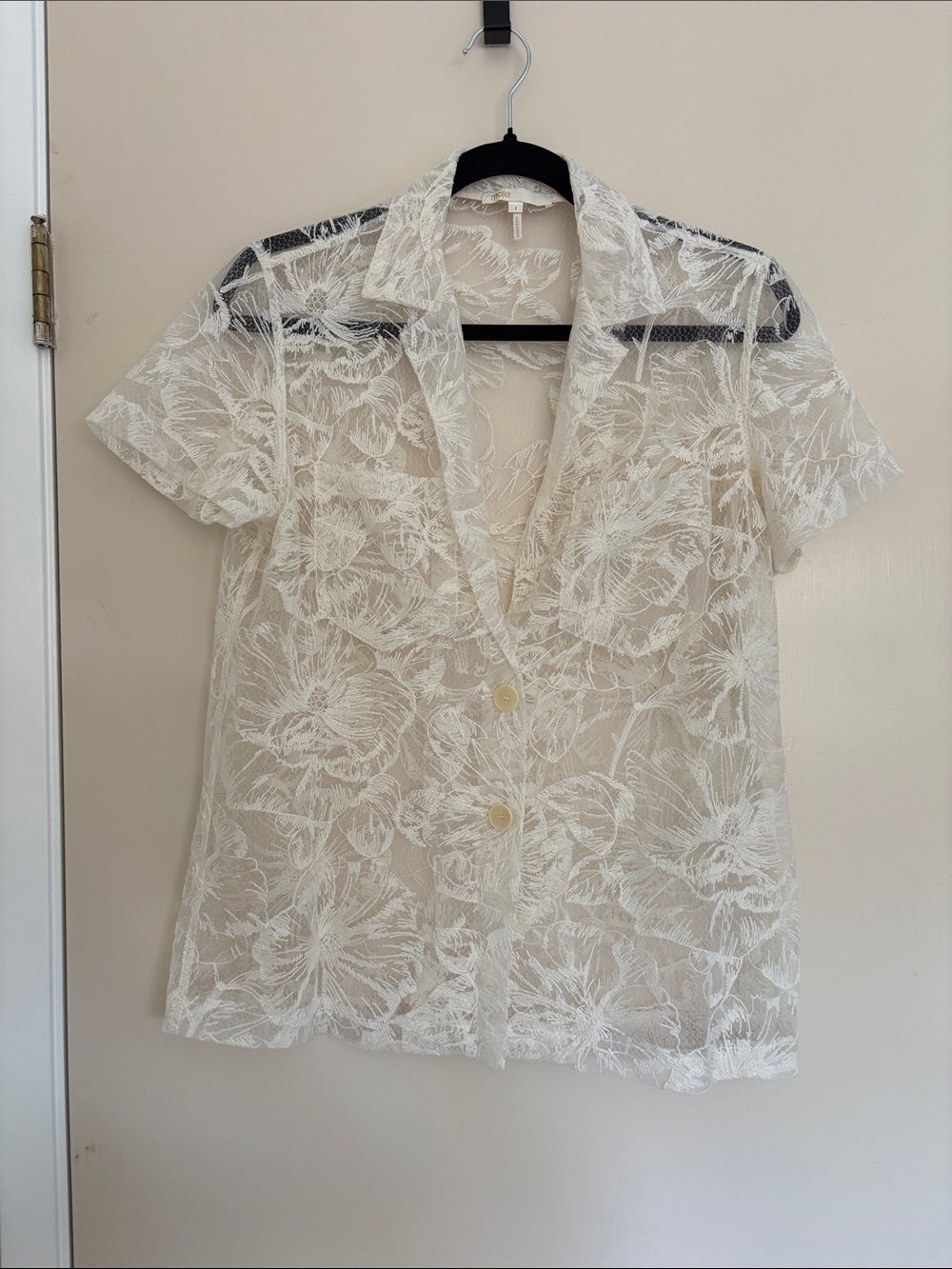 Maje Ciflower Embroidered Organza Shirt, Floral Lace Button-Down, Size 1